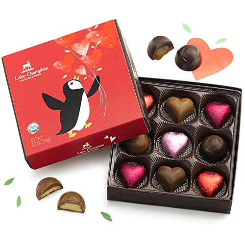 Lake Champlain Hearts Aflutter Penguin Valentine Organic Chocolate Gift Box, 9 Pieces, 3.2 Ounces