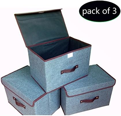 Storage Bins (3-Pack) Foldable Storage Box with Lids and Handles Storage Basket Storage Containers Organizer With Built-in Cotton Fabric Closet Drawer Removable Dividers (ArmyGreen)