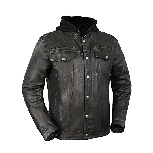 First Manufacturing Mens Vendetta Leather Jacket (Black Olive,X-Large)