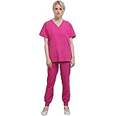 Yoweenton Town Scrubs for Women Scrub Set - Jogger Pant and Comfort Stretch V-Neck Easy Care Uniforms