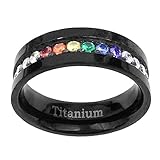 6mm Black Titanium Gay Lesbian Engagement Ring Wedding Band Rainbow CZ Eternity Band Size 5-13 SPJ