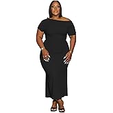 YeGine Women Plus Size Bodycon Long Dress Off Shoulder Sexy Slim Elegant Dresses