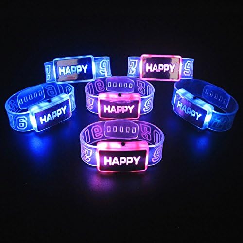 GshoppingLife 2017 New Happy Word Light-Up EDC Bracelet Wristband LED Flashing Rave Blinking Bangle Wedding Halloween Glow Party (10PCS)