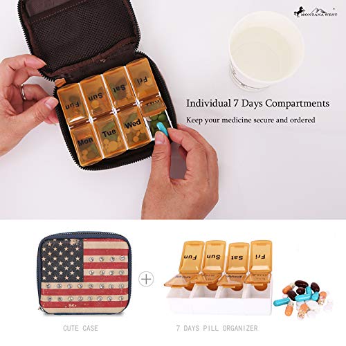 Weekly Pill Organizer Box Case, Cute Travel Pill Vitamin and Supplement Holder Day Night -Faux Leather Carrying Case Included SW MW933-193NY