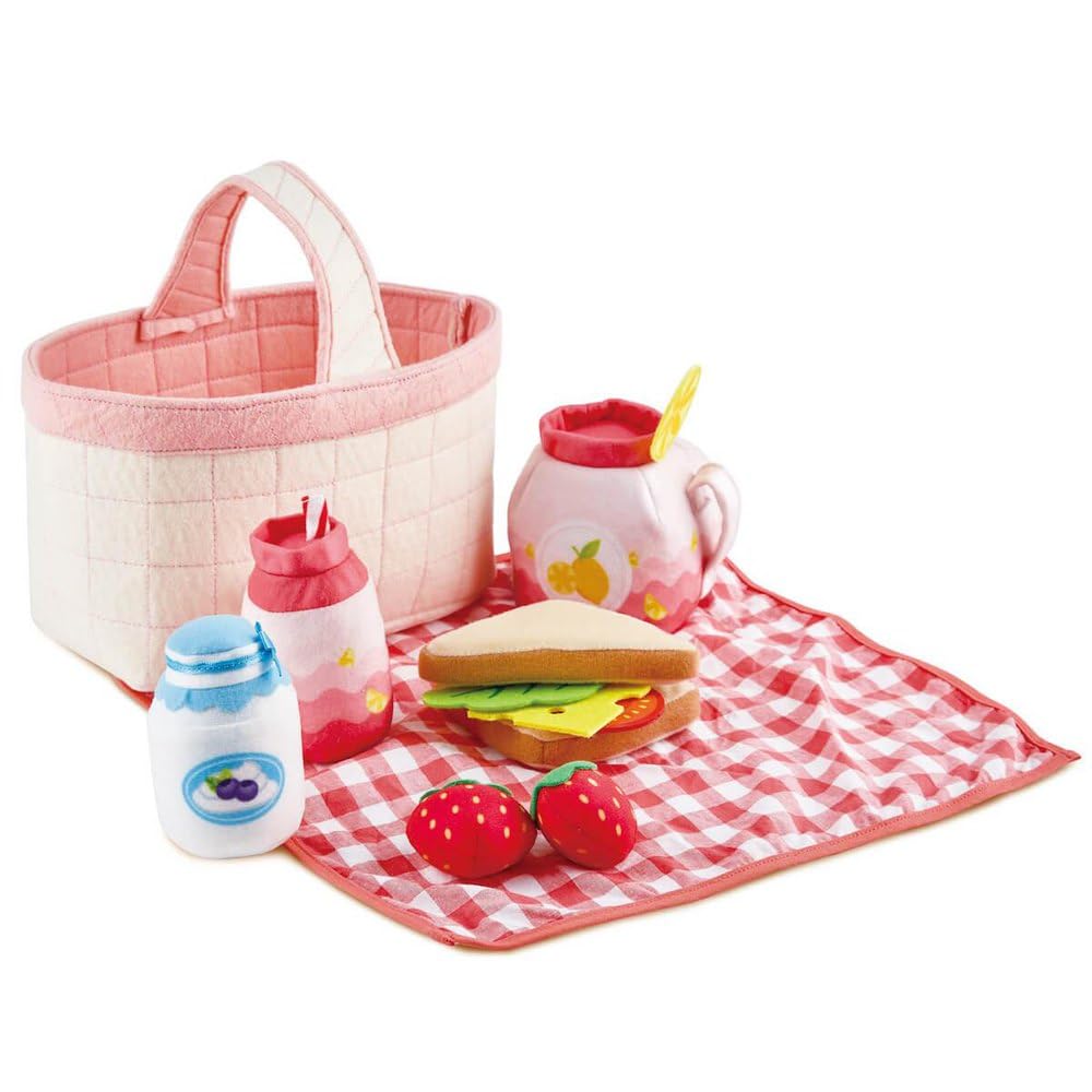 Hape Toddler Picnic Basket Play Set – 12-Piece Soft Food Toy, Machine Washable, Indoor/Outdoor, 18M+
