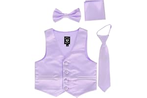 LITO CHILDREN'S WEAR Little Gents Boys Vest for Tuxedos w/Zipper Tie, Bowtie & Hanky - 4 Piece Formal Satin 738