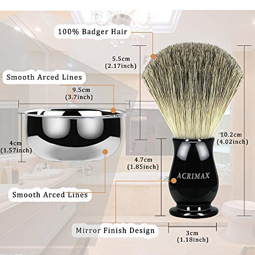 ACRIMAX Shaving Kit for Gentleman Wet Shave, Durable Stainless Steel Stand, Shaving Soap Cream, Black 100% Pure Badger Shaving Brush Best Gift Set for Man