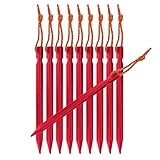 Tripmas Ultralight Aluminum Tent Stakes Rhombic Tent Pegs with Pouch, Red (Pack of 10)