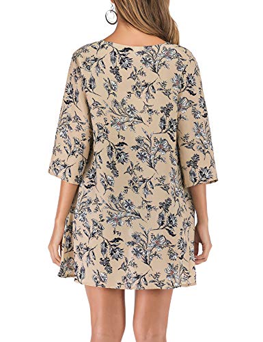 PopStore Women's Floral Print Sheer Kimono Cardigan Capes Chiffon 3/4 Sleeve Patchwork Casual Cover up Blouse Tops Beige - Thumbnail 6