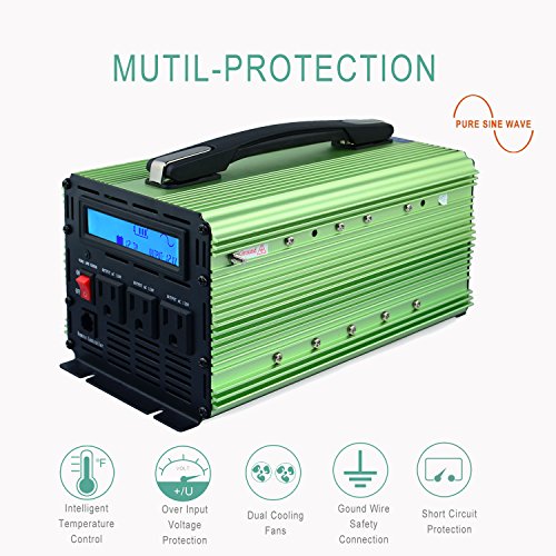 EDECOA 1500 Watt Pure Sine Wave Power Inverter 3000W Peak DC 12V to 120V AC with LCD Display and Remote Controller