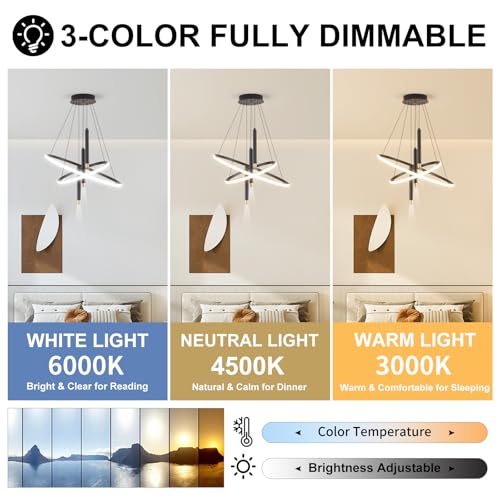 ORANOOR - Lámparas de araña LED negras modernas para comedor, recámara, sala de estar, regulables de 61.0cm, 5250 lm, lámpara colgante de cocina, comedor, lámparas de techo para colgar sobre la