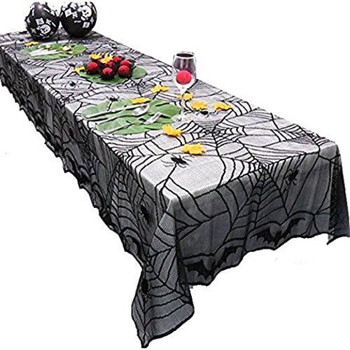 Outtymate Halloween Lace Tablecloth/ Mantle Cover,Black Lace Spiderweb for Festive Halloween Parties, Decoration (A)