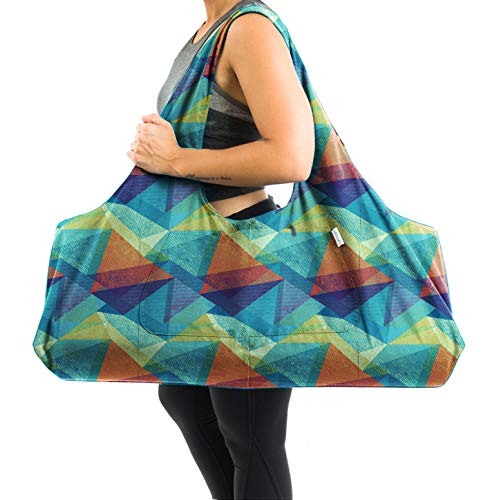Yogiii Large Yoga Mat Bag | The Original YogiiiTotePRO | Large Yoga Mat Tote Sling Carrier with Side Pocket | Fits Most Size Mats (Geometric)