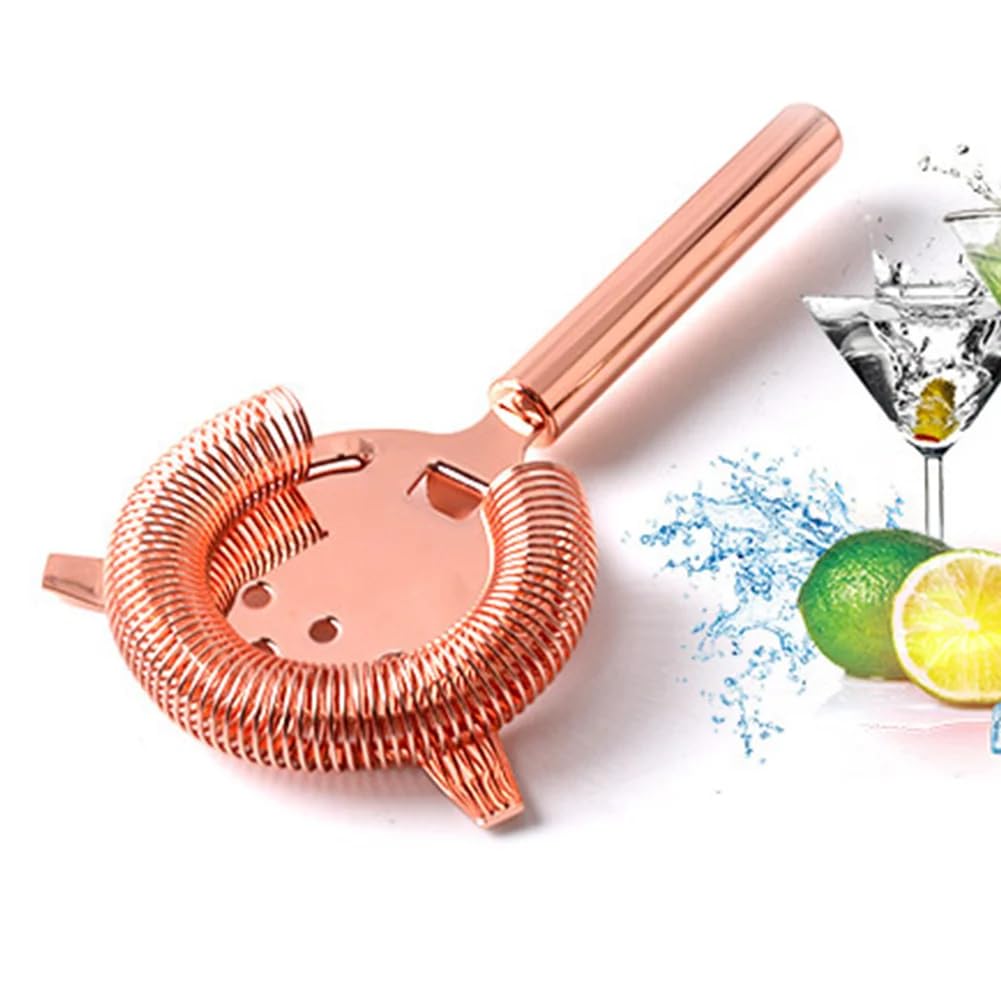 Stainless Steel Cocktail Sieve Shake Drinks Ice Filter Mlang for Club Party Gold Silver(Rose Gold)