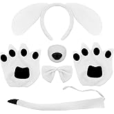 Gvhntk 5Pcs Puppy Dog Ears Costume Set Long Ears Headband Bowtie Nose Tail Paw Glove Costume Floppy Animal Cosplay Accessories Adult