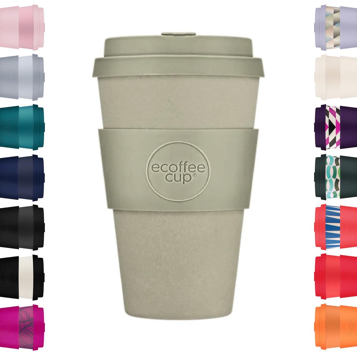 Ecoffee Cup 14oz 400ml Reusable Eco-Friendly 100% Plant Based Coffee Cup with Silicone Lid & Sleeve - Melamine Free & Biodegradable Dishwasher/Microwave Safe Travel Mug, Molto Grigio
