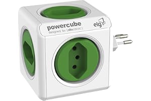 ELG, PWC-R5, PowerCube, Multiplicador 5 Tomadas, Disjuntor Integrado de 10A, Filtro de Linha com Protetor de Surto, Bivolt, Branco e Verde