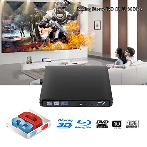External 4K 3D Blu Ray DVD Drive Burner, Portable Ultra Slim USB 3.0 Blu Ray BD CD DVD Burner Player Writer Reader Disk for Mac OS, Windows 7/8.1/10 /Linxus, Laptop, PC