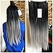 22” Thick Long Straight One Piece Clip in on Hair Extensions Black Gray Ombre Hairpieces with 5 Clips (22