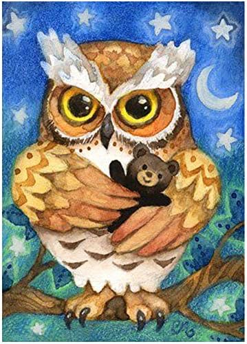 DIY 5D Diamond Painting by Number Kits, Painting Cross Stitch Full Drill Crystal Rhinestone Embroidery Pictures Arts Craft for Home Wall Decor Gift Owls with Little Pandas (J4538-11.8X15.7in)