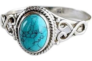 Wenbin Fashion Vintage Ladies 925 Sterling Silver Ring Oval Cut Natural Bohemian Turquoise Moonstone Ring Wedding Ring Size 6