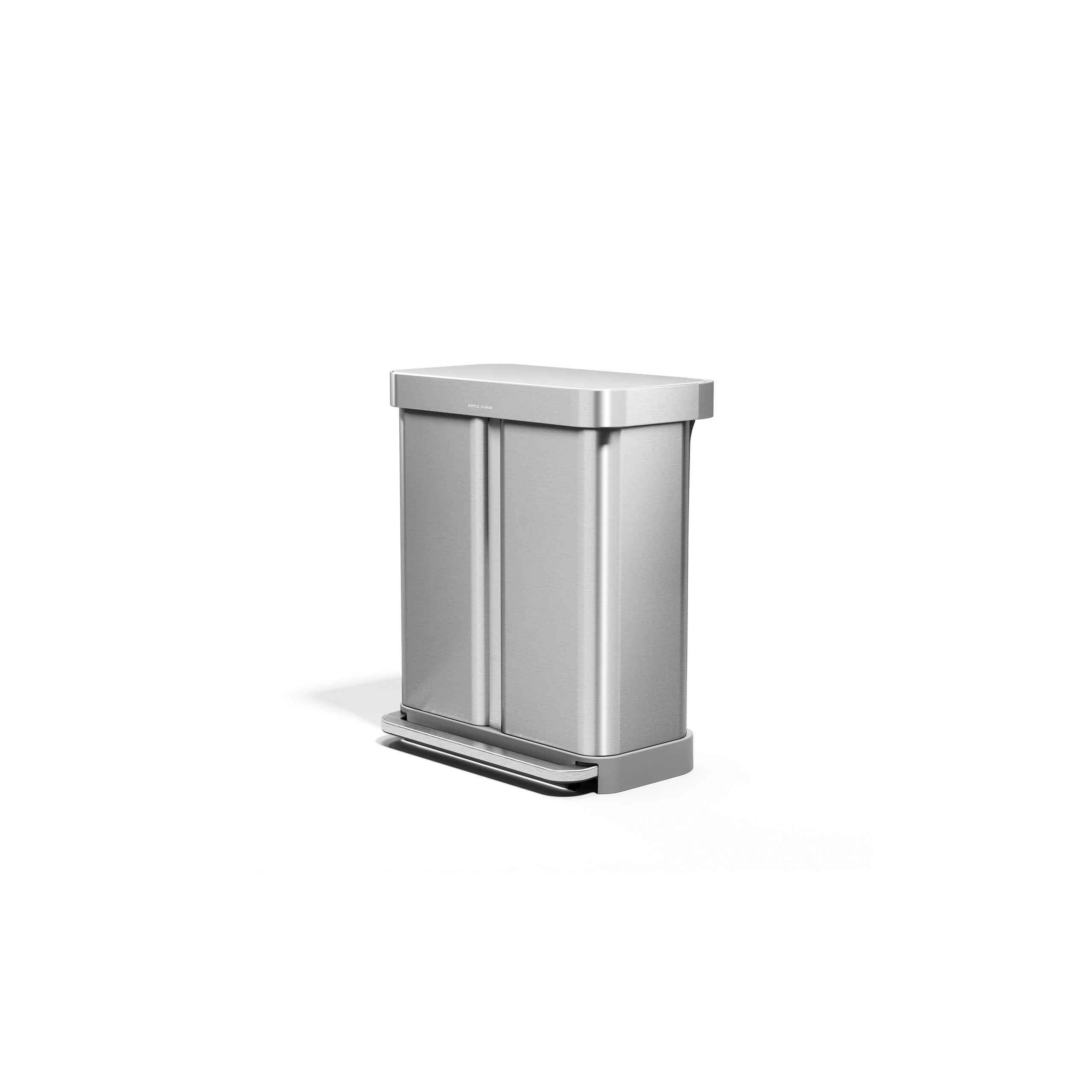 Photo 1 of simplehuman 58 Liter / 15.3 Gallon Rectangular Hands-Free Dual Compartment Recycling Kitchen Step Trash Can with Soft-Close Lid, Brushed Stainless Steel