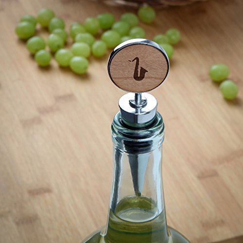 Saxophone Wooden Wine Bottle Stopper, Reusable Wine Cork - Thumbnail 2