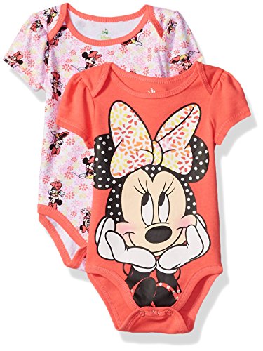 Disney Girls' Baby Minnie Mouse Two-Pack Bodysuits, Selfie Pink, 0-3 Months