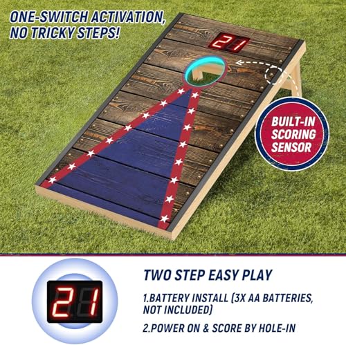 Electronic Cornhole Board Set (2x1ft) - Automatic Scoring Corn Hole Game for Adults - Infrared Sensing Wood Set with 8 Bags & Carry Case for Backyard, Party & Tailgates