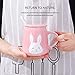 Angelice Home Pink Bunny Coffee Mug 13 Oz, Cute Rabbit Coffee Mug Cup with Lid and Ceramic Spoon for Coffee Tea Milk