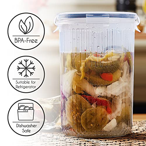 Crystalia Pickle Jar with Strainer Insert, Deli Food Storage Container
