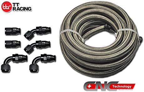 -6 AN6 PTFE Black Swivel Fittings & Stainless Steel Fuel Line Hose Kit 12ft