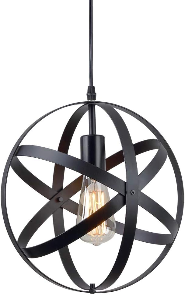 Konisk® Industrial Vintage Spherical Pendant Light, Rustic Metal Globe Chandelier Hanging Ceiling Light Fixture for Kitchen Island Dining Room Bedroom Farmhouse Entryway Foyer Table Hallway