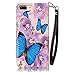 iPhone 8 Plus Wallet Case, iPhone 7 Plus Case Cover, JanCalm PU Leather Wallet Case with [Detachable Wrist Strap][Multi Card/Cash Slots] Stand Flip Magnetic Cover + Crystal Pen (Butterfly/Purple)