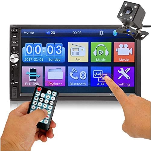 Car Rear View Camera + Ewalite 7 inches Double Din Touchscreen in Dash Stereo Car Receiver Audio Video Player Bluetooth FM Radio Mp3 MP5 / TF/USB / AUX/Steering Wheel Controls + Remote Control