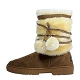 Clpp'li Womens Pom Pom Fully Fur Lined Waterproof Winter Snow Boots