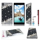 Ancerson Eye-catching Golden White Crystal Daisy Blossom New Stylish Luxury 3D DIY Glitter Diamond Protective Hard Back Case Cover Free with a Red Stylus Touchscreen Pen, a 3.5mm Universal Crystal Diamond Rhinestones Bling Lovely Silvery Flower Blue 