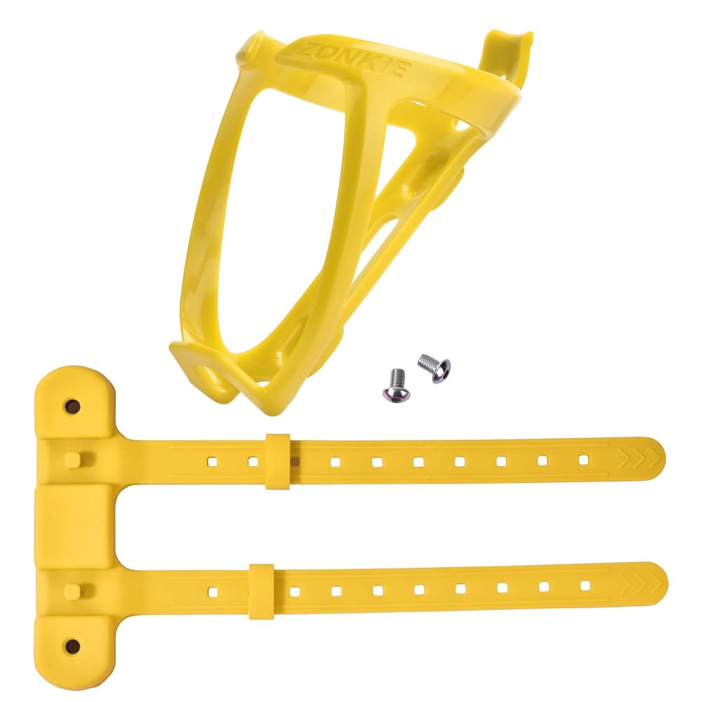 zonkie Bicycle Bottle Cages, Plastic Bike Bottle Holder with Cage Mounting Base (Yellow)