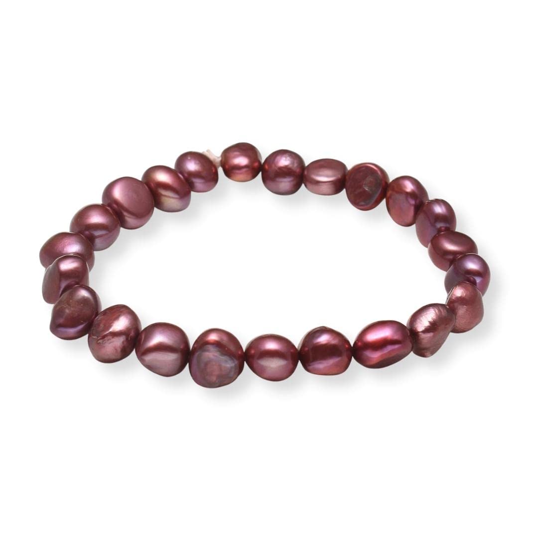 Treasure Bay Stunning 7-8mm Baroque Freshwater Pearl Bracelet for Women and Girls (Burgundy)