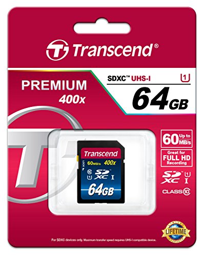Transcend 64GB SDXC Class 10 UHS-1 Flash Memory Card Up to 60MB/s (TS64GSDU1)
