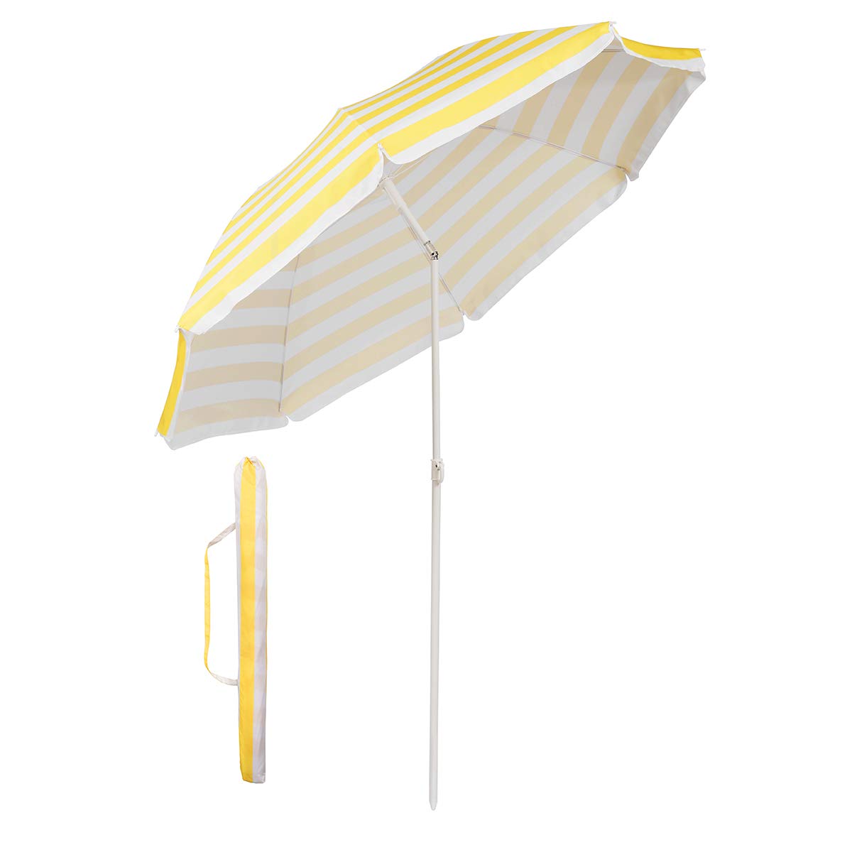 Sekey® 1.6m Beach Parasol Umbrella with Cover, Portable Tilting, for Garden/Pool/Patio, Round Sunscreen UV20+, Yellow and White