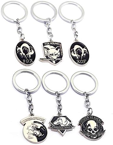 HLZG 6 PCs Metal Gear Solid Keychain for Fox Hound Outer Heaven Cosplay Key Ring