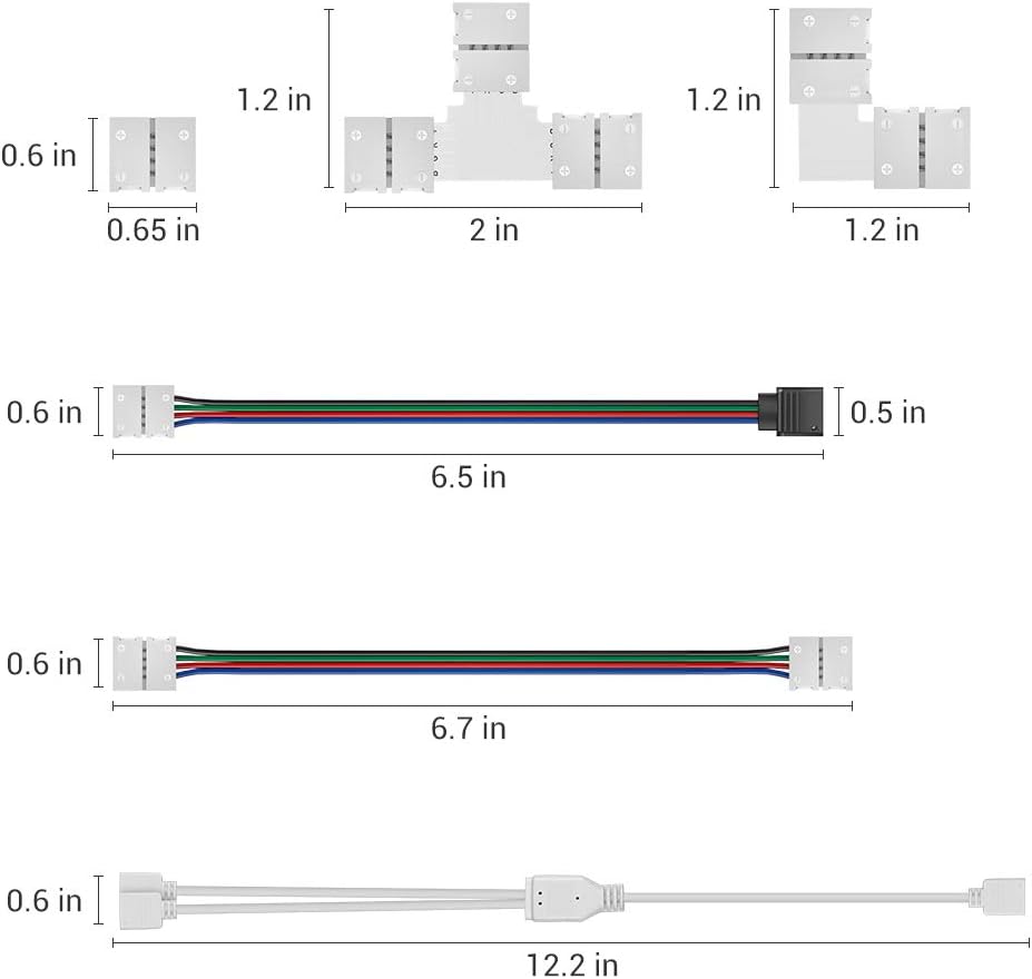 Led Strip Light Connectors Kit, Right Corner Angle Solderless Gapless Adapter, 4 Pin Conductor Light Strip Splice for TV, 10mm Tape Light Connector DIY Accessories for SMD 5050 RGB Multicolor Strip - - 