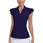 Soneven Womens Golf Shirts Ruffle Short Sleeve Polo Shirts Floral Moisture Wicking Tennis Shirts Golf Tops