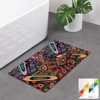 №32984 Bathroom Rug,Groovy, Vintage Funky Mix Trippy Traditional Cultural Ceremony Pattern, Dark Purple, Non Slip Coral Velvet Foam Bath Mat,Soft Absorbent Shower Mat Kitchen Rug