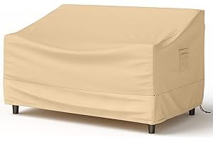 Tangkula Patio Loveseat Cover, 2-Seater Waterproof Outdoor Deep Sofa Cover with Padded Handle & Click-Close Straps, Patio Furniture Cover with Air Vent, Heavy Duty PU Couch Cover, 60"W x 43"H x 30"H