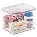 mDesign Stackable Plastic Storage Bin Box with Hinged Lid Organizer for Vitamins, Supplements, Serums, Essential Oils, Medicine Pill Bottles, Adhesive Bandages, First Aid Supplies - 6 Pack - Clear
