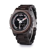 Mens Digital Watches Ebony LED Digital Dual Display Wooden Watches Business Sport Watch