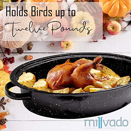 Millvado Graniteware 16" Roasting Pan Medium Granite Oven Roaster with