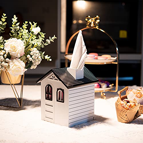 VEBAVO Tissue Box Cover, 100 Handmade House Tissue Box Holder Wood